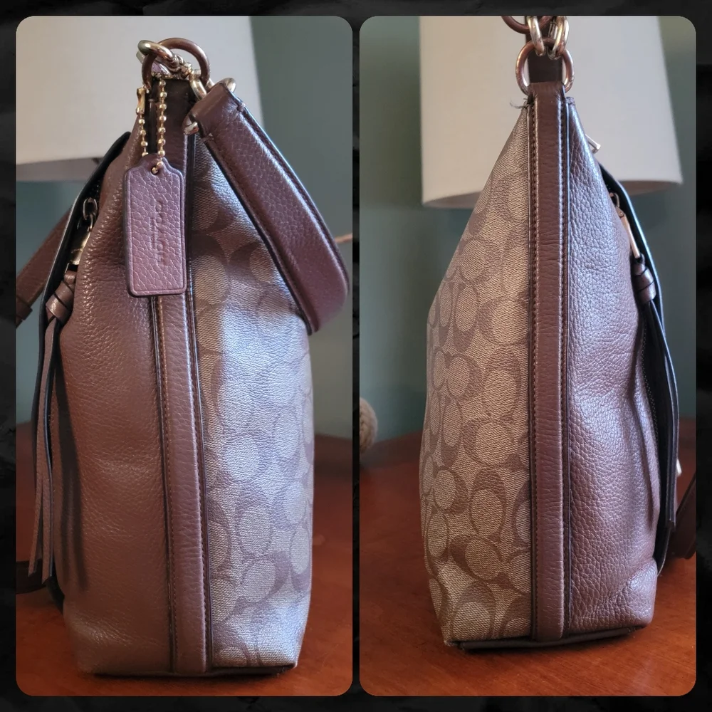 Coach F79993 Marlon Hobo Bag Brown Signature Coated Canvas Pebbled Leather Purse - Picture 5 of 16